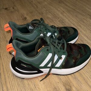 Adidas camouflage and orange tennis shoes boys size 2